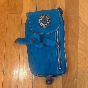 Kipling Teal Zip Pouch with Monkey Charm
